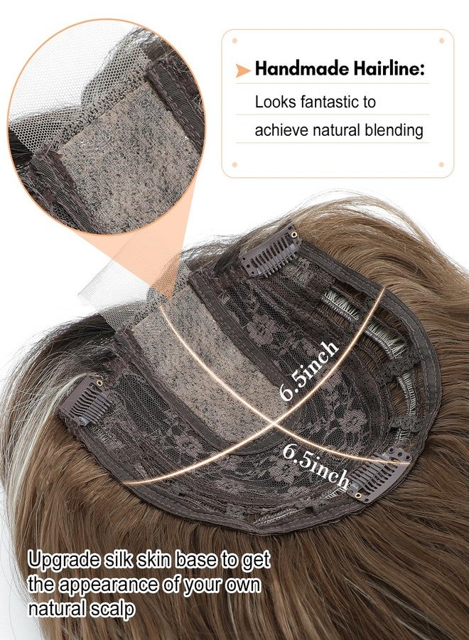 UDU Hair Toppers for Women 20inch Wavy Hair Toppers for Women Toppers Hair Pieces for Women with Thinning Hair Ombre Highlight Synthetic Wig Clip In Hair Topper Wiglets with Fringe Bang Add Hair Volume - Image 3